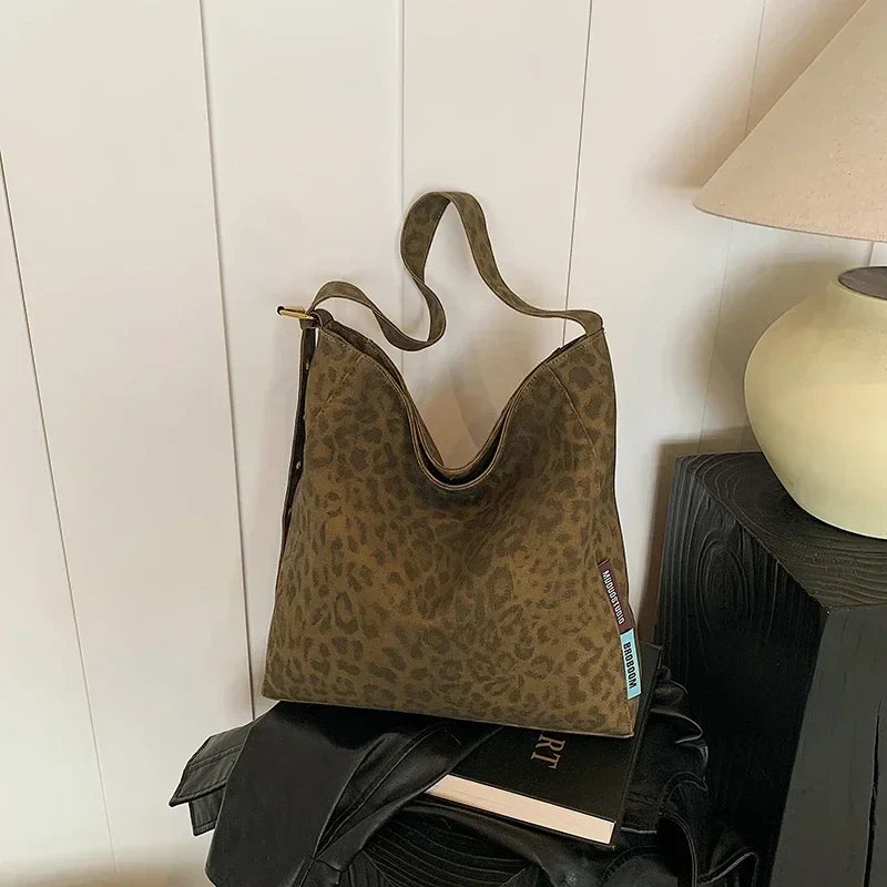 eybag  -  Canvas Leopard Print Zipper Shoulder Bag Hot Sale Large Capacity Popular Fashion Handbag Soft Simple Commuting Crossbody Bag