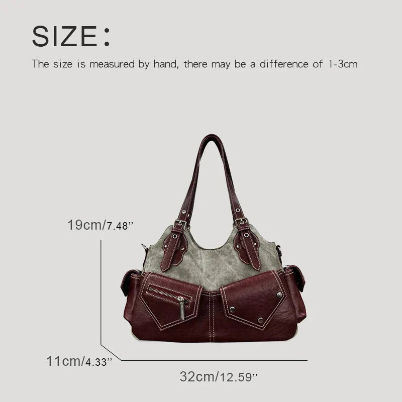 eybag  -   Women Luxury Designer Handbags Purses 2024 New Canvas With PU Rivet Top Handle Y2K Small Underarm Shoulder