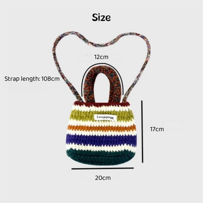 eybag  -  Women Chunky Wool Hand Knitting Handbag Rainbow Stripes Tote Weaving Shopping Bag Fashion Large Capacity Crossbody Shoulder Bag