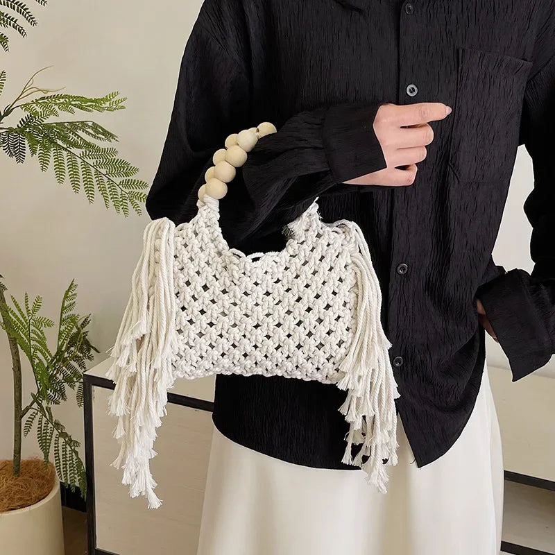 eybag  -  Luxury Designer Beading Tassel Wool Weave Women's Handbag Casual Crossbody Bag Hobos Tote