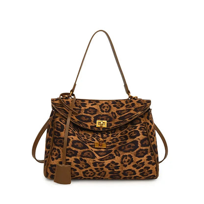 eybag  -  Luxury Designer Lock Velvet Leopard Printed Women's Handbag Retro Crossbody Bag Bucket Tote