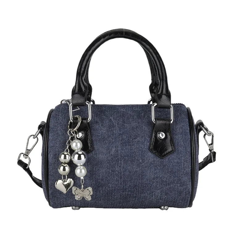 eybag  -  Luxury Designer Beading PU and Denim Patchwork Women's Handbag Casual  Crossbody Bag Pillow Tote