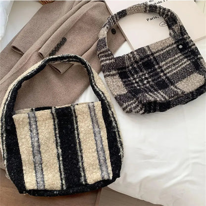 eybag  -  Woolen Tweed Soft Shoulder Bag Women's Large Capacity Magnetic Buckle Handbag Commuter Shopper Armpit Bag Crossbody Bag