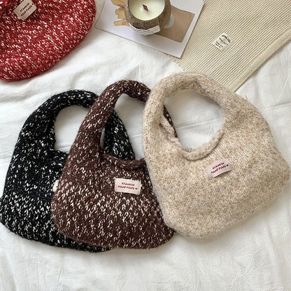 eybag  -  2024 Women's Small Square Wool Knitted Shoulder Bag Autumn Winter Tote Handbag Cotton Daily Wrist Bags