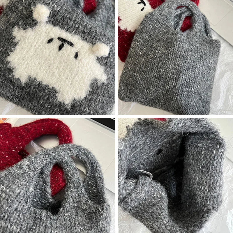 eybag  -  Female Student Casual Tote Cute Knitted Handbag Wrist Bag Autumn Winter Daily Shoulder Bags