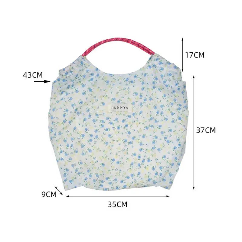 eybag  -  Ins Small Floral Drawstring Shoulder Bag Polyester Fibre Summer Thin Tote Bags Women's Leisure Handbag