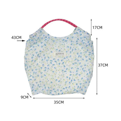 eybag  -  Ins Small Floral Drawstring Shoulder Bag Polyester Fibre Summer Thin Tote Bags Women's Leisure Handbag