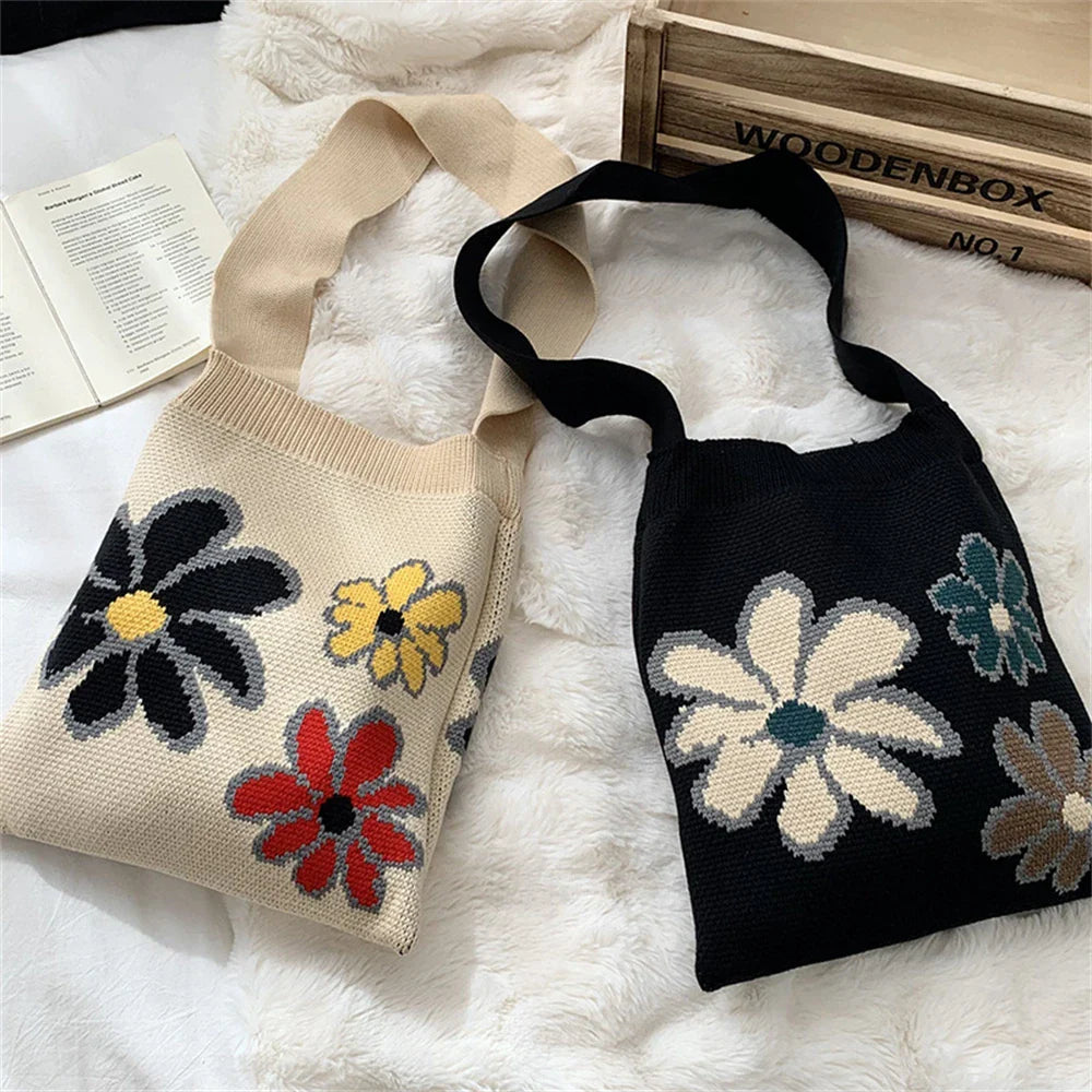 eybag  -  Women's Sunflower Woolen Knitting Tote Shopper Bags High Feeling Korean Flower Shoulder Bag Female bolsas Large Capacity Handbag