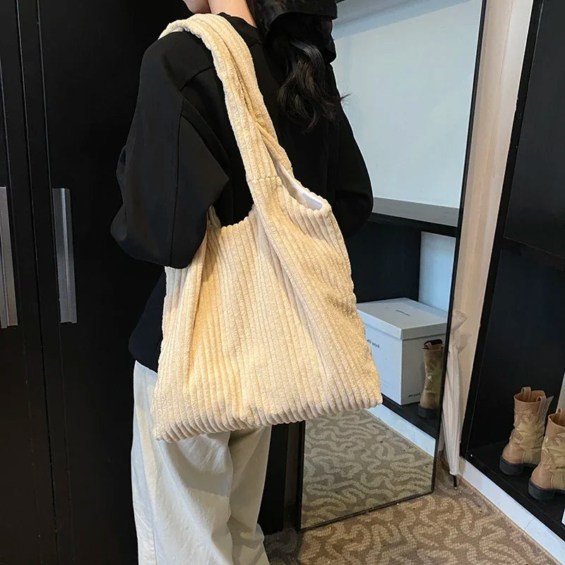 eybag  -  Soft Large Corduroy Handbags for Women 2024 Winter New Y2K Korean Fashion Travel Shoulder Bag Casual Style Tote Bag