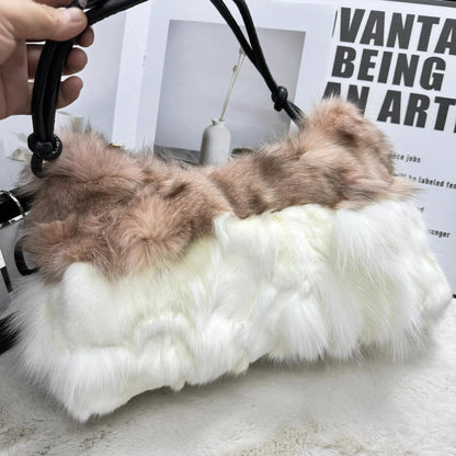 eybag  -  NEW Real Fox Fur Woman Ladies Crossbody Bags Designer Luxury Handbags Women Handbag Shoulder Bag Fuzzy Fluffy Tote Bag