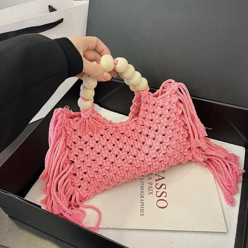 eybag  -  Luxury Designer Beading Tassel Wool Weave Women's Handbag Casual Crossbody Bag Hobos Tote