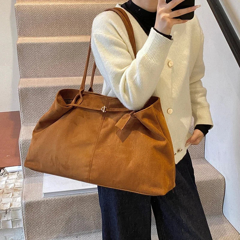 eybag  -  Retro Frosted Leather Large Tote Bags for Women 2024 Winter Y2K Female Shoulder Bag Females Hand Bag New Handbags