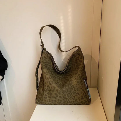 eybag  -  Canvas Leopard Print Zipper Shoulder Bag Hot Sale Large Capacity Popular Fashion Handbag Soft Simple Commuting Crossbody Bag