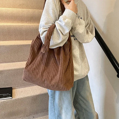 eybag  -  Soft Large Corduroy Handbags for Women 2024 Winter New Y2K Korean Fashion Travel Shoulder Bag Casual Style Tote Bag