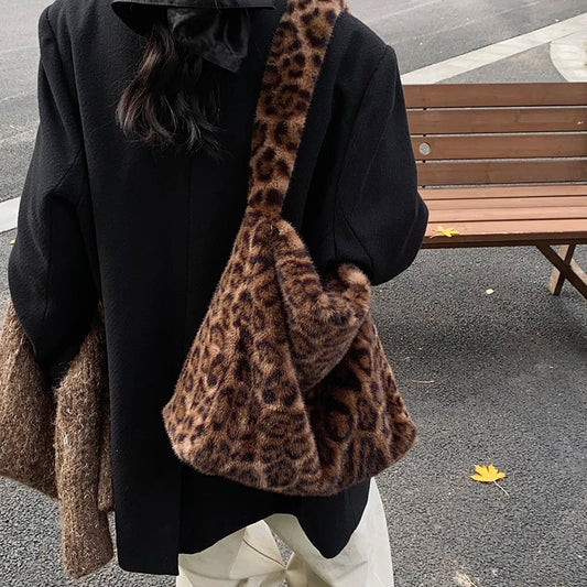 eybag  -  Large Leopard Faux Fur Shoulder Bags for Women 2024 Y2K Winter Fashion Crossbody Bag New Trends Females Luxury Handbags