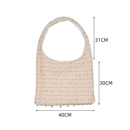 eybag  -  Women's Colored Stripes Handbag Knitted Crossbody Bags Versatile Shoulder Bag Large Capacity Casual Tote Fashion