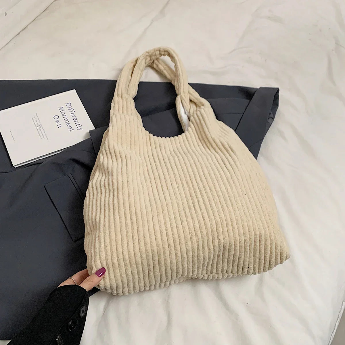 eybag  -  Soft Large Corduroy Handbags for Women 2024 Winter New Y2K Korean Fashion Travel Shoulder Bag Casual Style Tote Bag