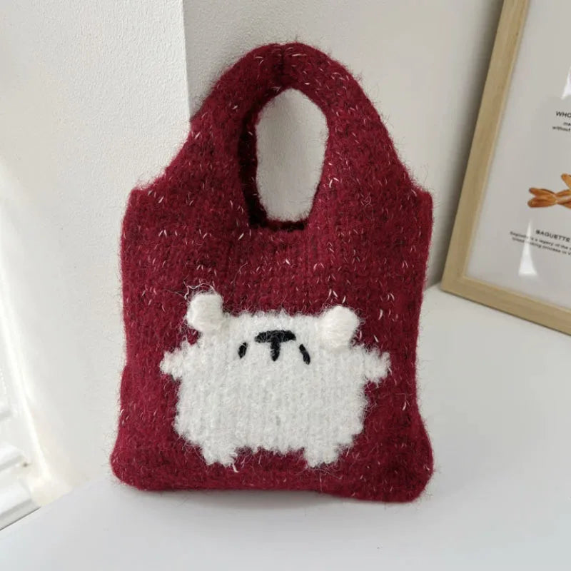 eybag  -  Female Student Casual Tote Cute Knitted Handbag Wrist Bag Autumn Winter Daily Shoulder Bags