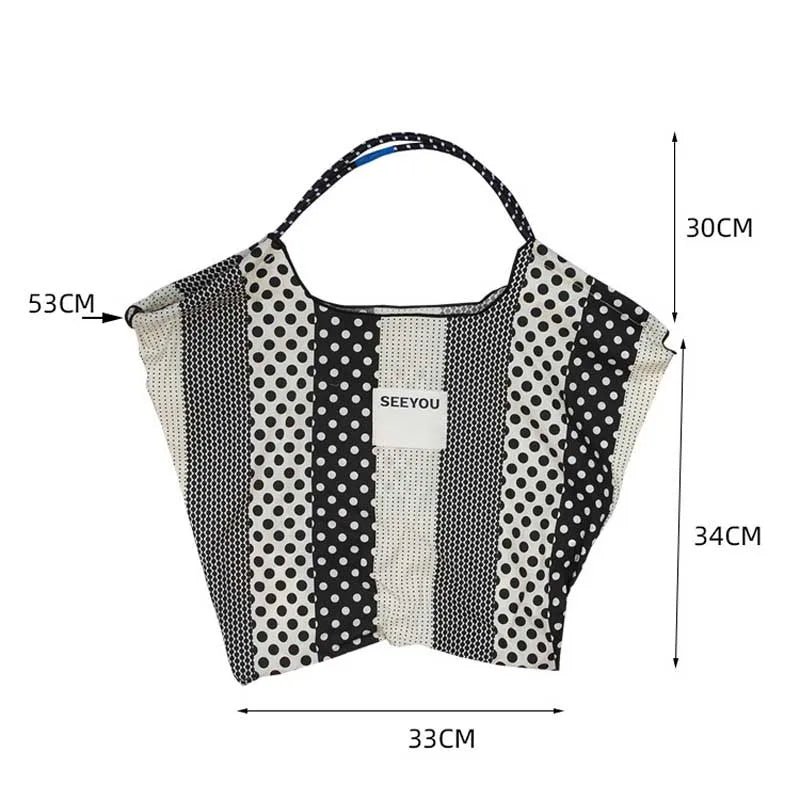 eybag  -  Female Polka Dot Canvas Bag 2024 New Cloth Shoulder Tote Bags  Drawstring Shopping Handbag Thin Style