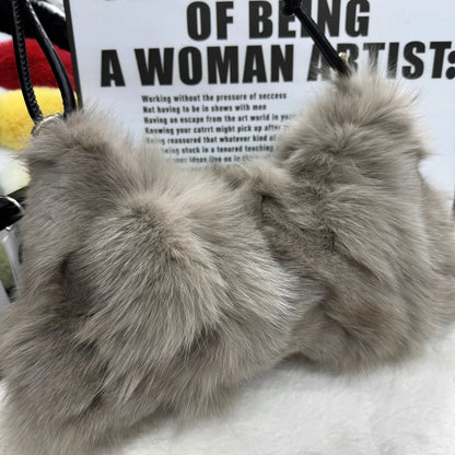 eybag  -  NEW Real Fox Fur Woman Ladies Crossbody Bags Designer Luxury Handbags Women Handbag Shoulder Bag Fuzzy Fluffy Tote Bag