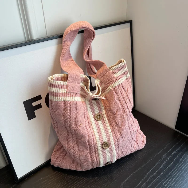 eybag  -   Autumn and Winter New Contrast Color Knitted Bag Women's Commuter Handbag Fashion Large Capacity One Shoulder Bag