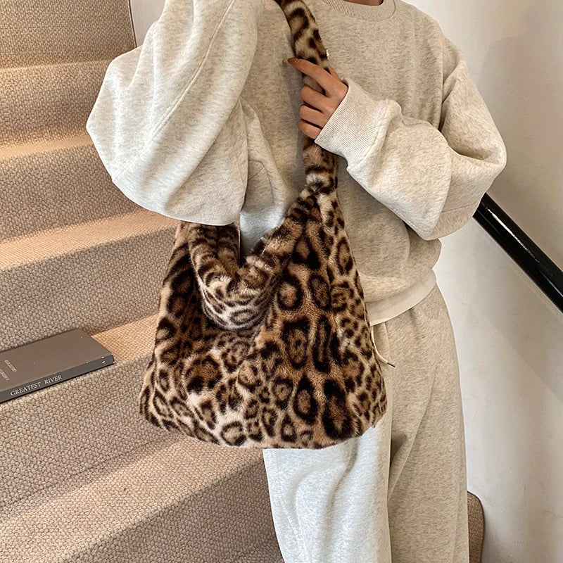 eybag  -  Large Leopard Faux Fur Shoulder Bags for Women 2024 Y2K Winter Fashion Crossbody Bag New Trends Females Luxury Handbags