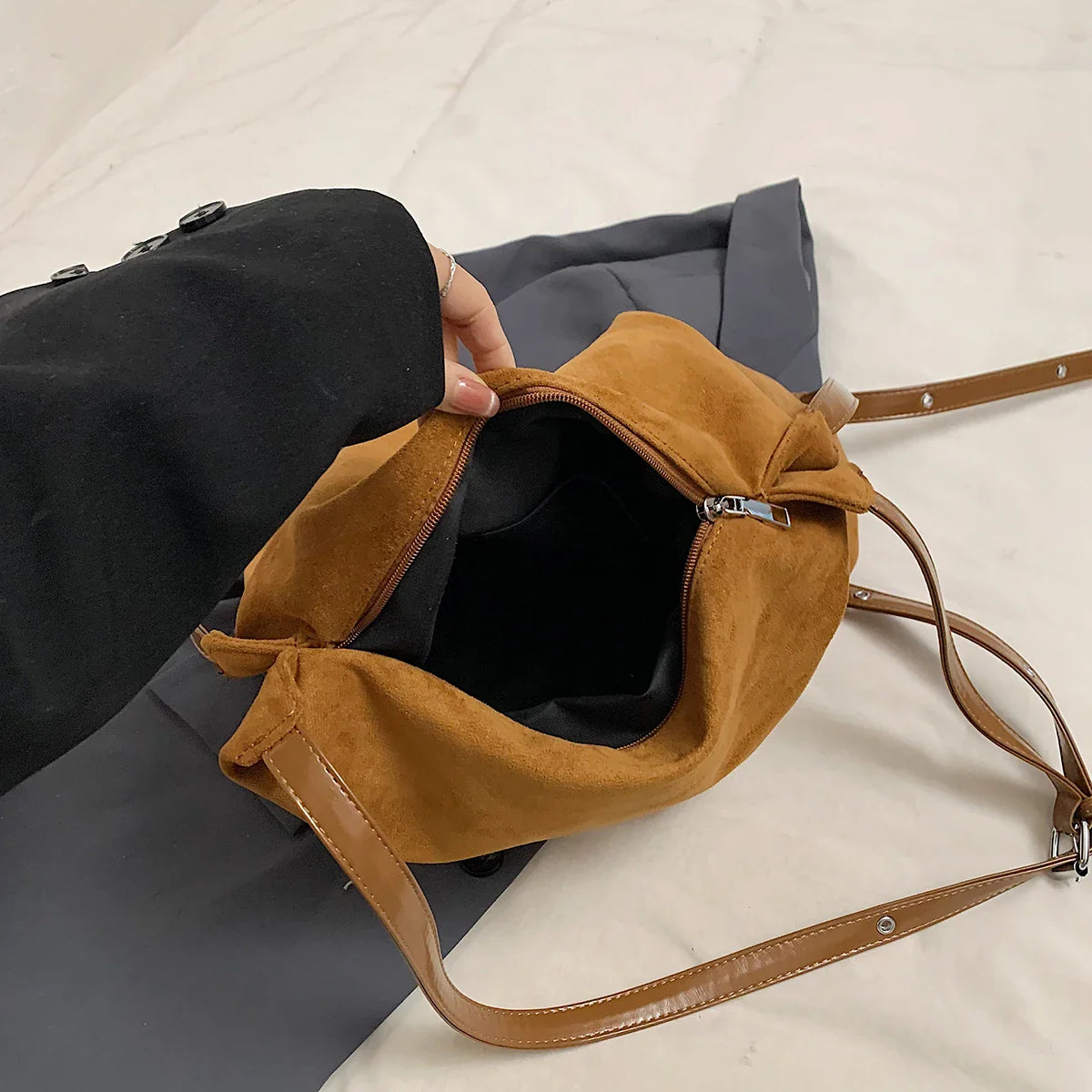 eybag  -  Nubuck Leather Underarm Bags Lady Shoulder Bag for Women 2024 Winter New Fashion Y2K Retro Hobo Bag Handbags and Purses