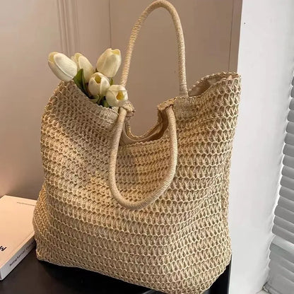 eybag  -  Elegant Ladies Straw Woven Handbag Women Holiday Beach Commute Casual Tote Top-Handle Bags Fashion Retro Shoulder Bags 2024