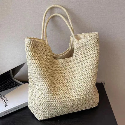 eybag  -  Elegant Ladies Straw Woven Handbag Women Holiday Beach Commute Casual Tote Top-Handle Bags Fashion Retro Shoulder Bags 2024