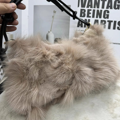 eybag  -  NEW Real Fox Fur Woman Ladies Crossbody Bags Designer Luxury Handbags Women Handbag Shoulder Bag Fuzzy Fluffy Tote Bag