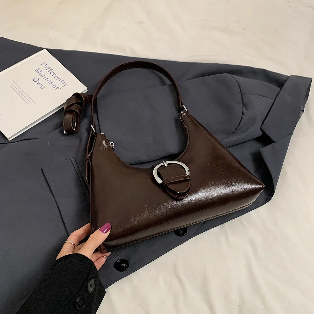 eybag  -  2024 Simple New Retro Design Small PU Leather Underarm Bag Women Handbags and Purses Luxury Fashion Shoulder Bag