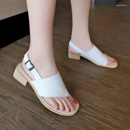 Casual Shoes Summer Women Sandals Post Square Low Heel Flip Toe Rubber Sole Solid Leisure Ladies Female Whosale