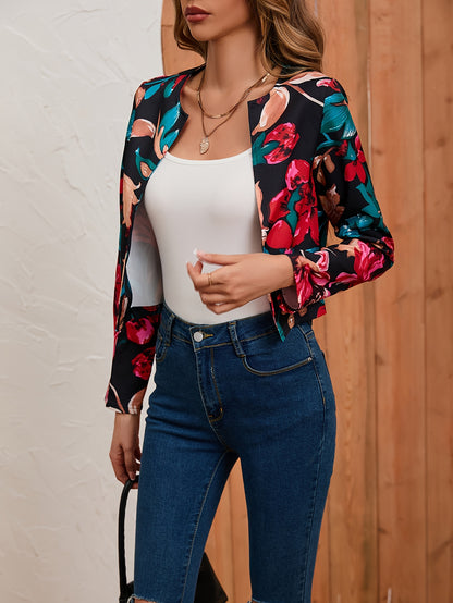 Floral Print Long Sleeve Jacket, Casual Every Day Outerwear For All Season, Women's Clothing