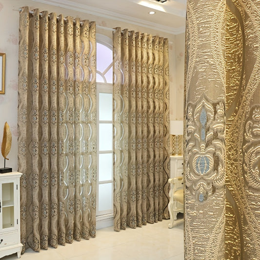 1pc Luxurious Golden Jacquard Window Curtain - Elevate Your Space with Elegant Patterns, Soft Texture, and Sunlight Filtering - Perfect for Living Room, Bedroom, and Balcony Home Decor