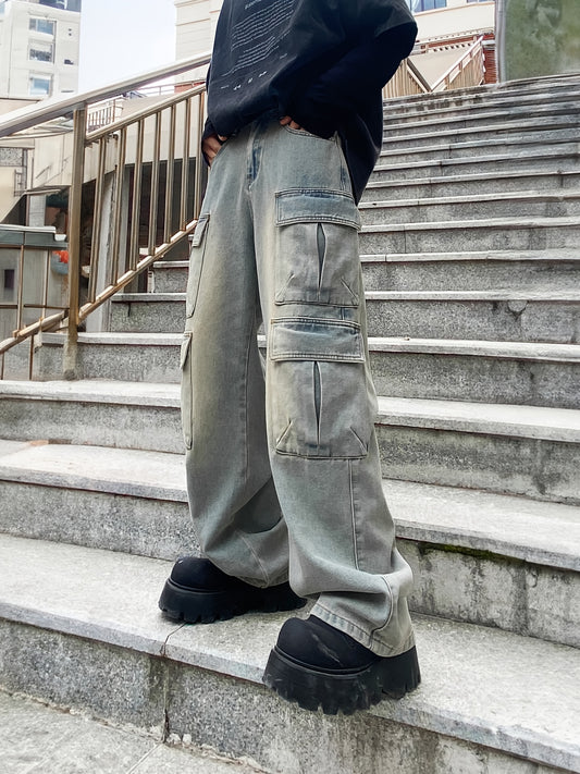 Relaxed Fit Multi-Pocket Cargo Pants - Overalls with Casual Style, Stretchy Fabric, and Practical Design for Spring and Fall Outdoor Enthusiasts, K-Pop Fans, and Everyday Wear