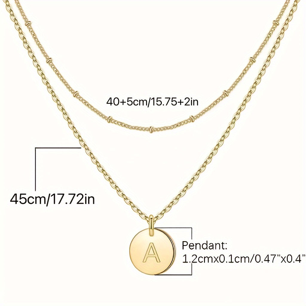 Chic Personalized Initial Necklace - Delicate 14K Gold-Plated Layered Design - Perfect English Letter Charm for Women