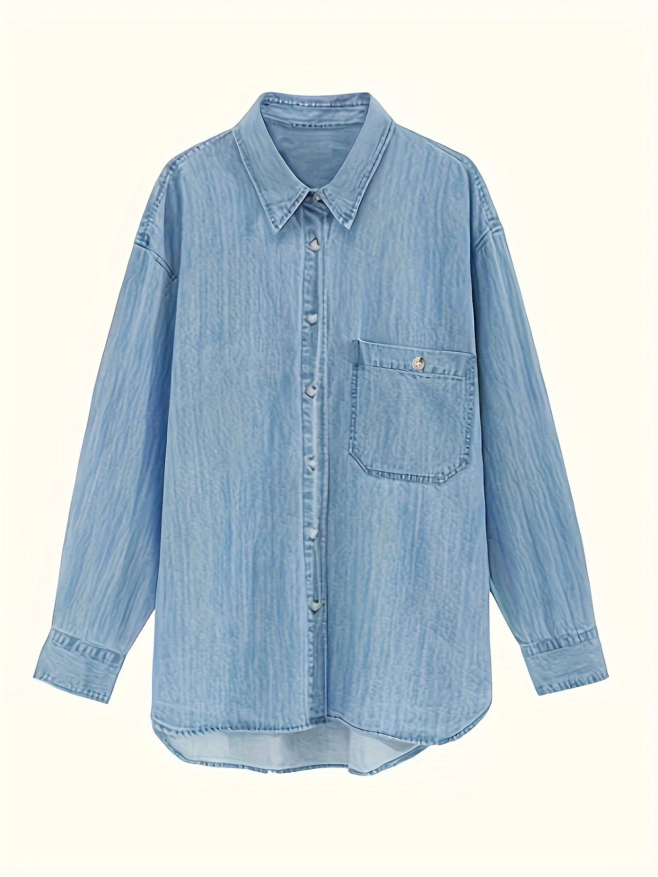 Women's Casual Long Sleeve Denim Button-Up Shirt Jacket, Fall/Winter Fashion Outerwear – Plain Light Blue