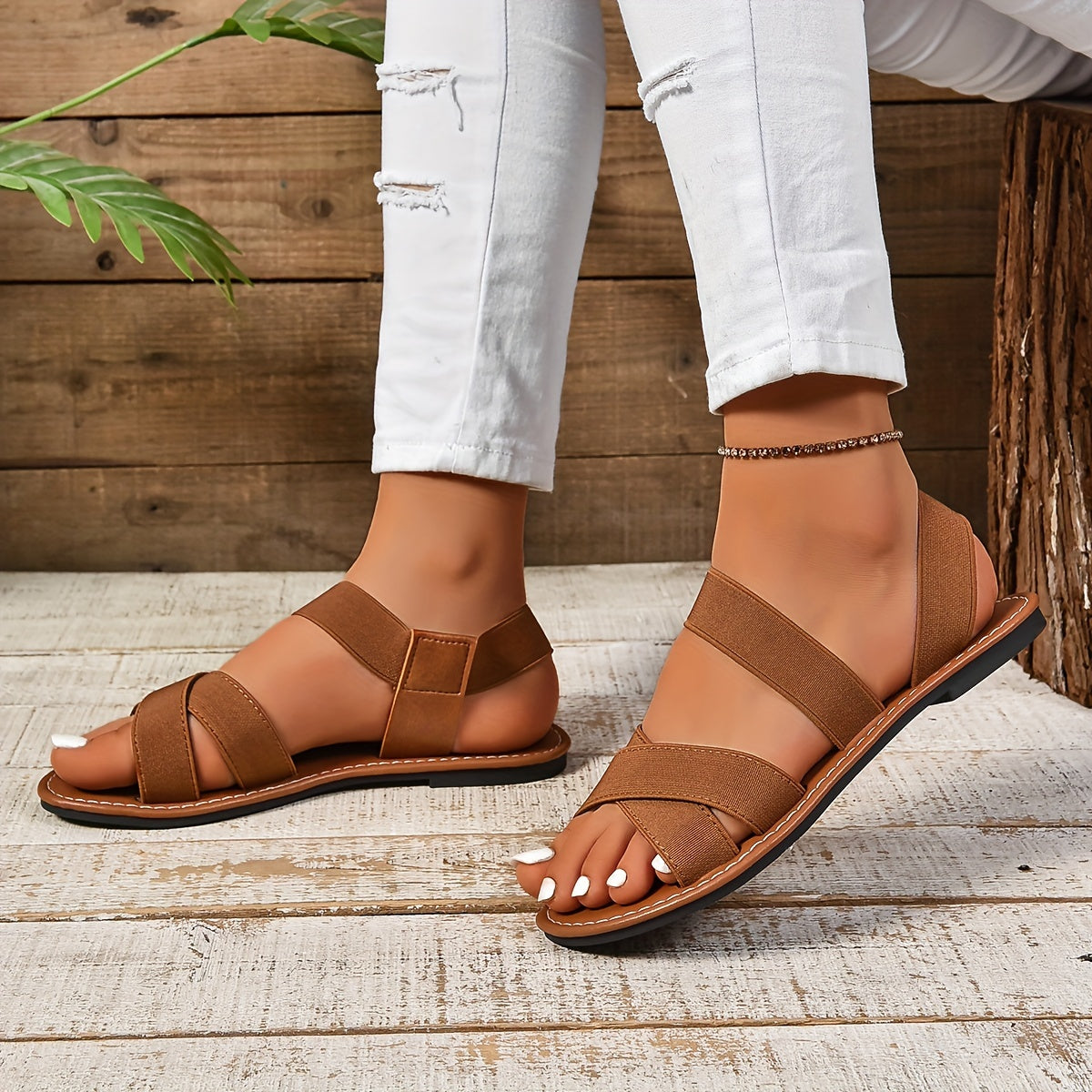 Stylish Women's Elastic Flat Sandals - Ultra-Lightweight, Breathable, Comfortable Open-Toe Summer Shoes with Adjustable Straps - Perfect for Casual Outings, Beach, Pool, and Outdoor Activities