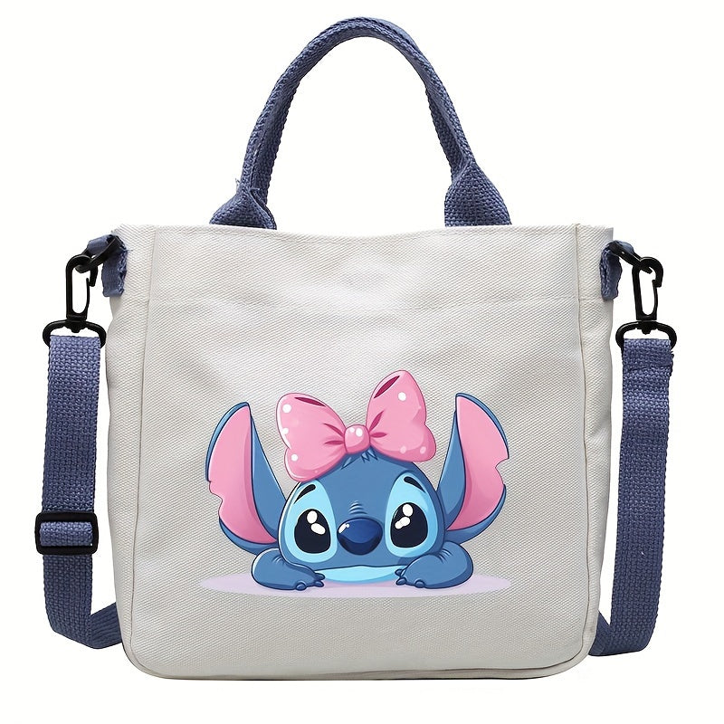 Disney Licensed Stitch Canvas Tote Bag, Student Shoulder Crossbody Bag With Removable Strap