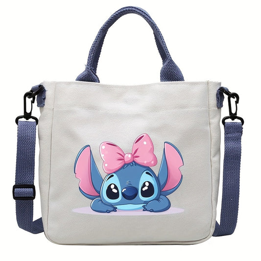 Disney Licensed Stitch Canvas Tote Bag, Student Shoulder Crossbody Bag With Removable Strap