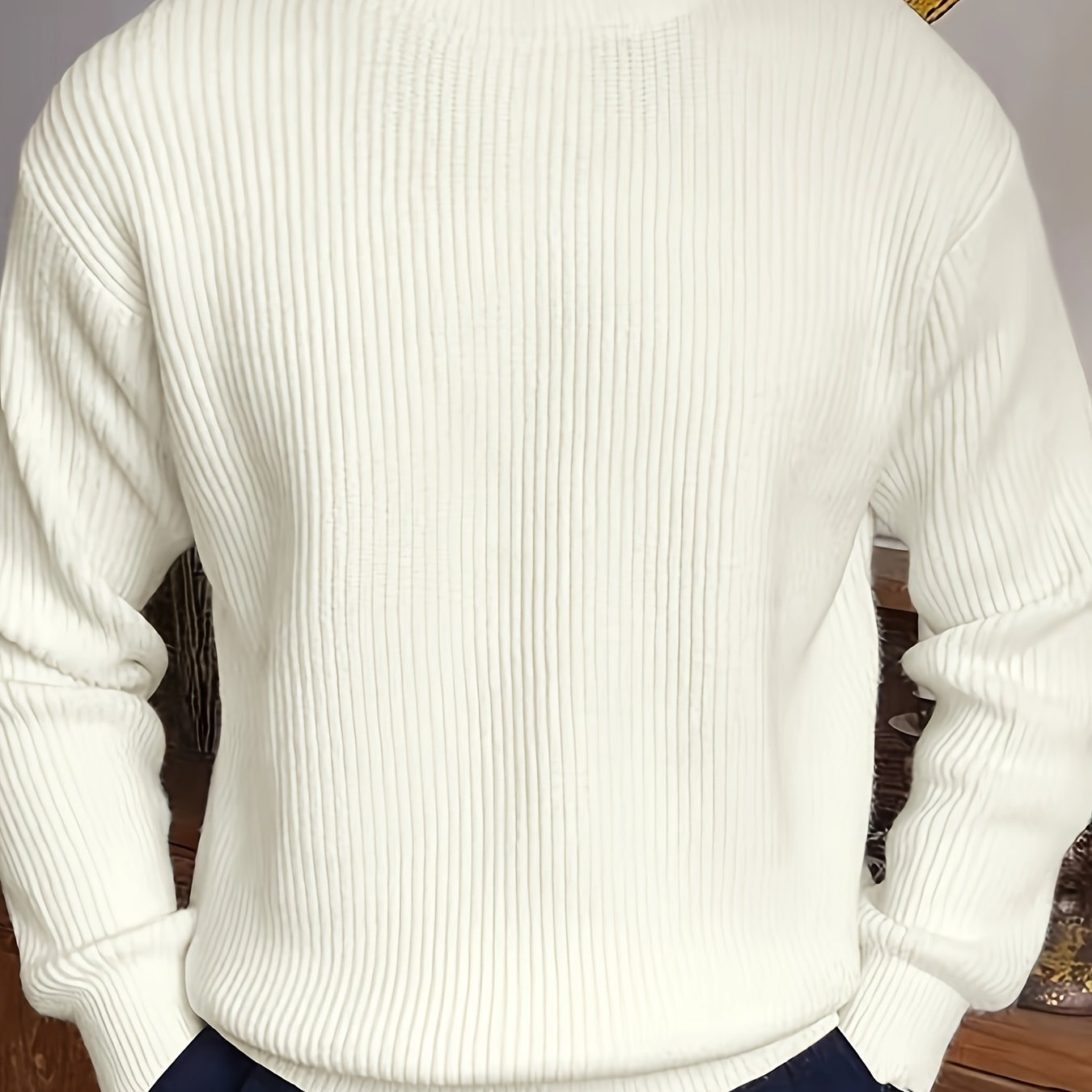 Cozy Crew Neck Sweater - Soft Slightly Stretch Acrylic Knit Fabric, Regular Fit, Solid Color, Machine Washable, Perfect for Fall and Winter - Casual Mens Pullover for Everyday Wear