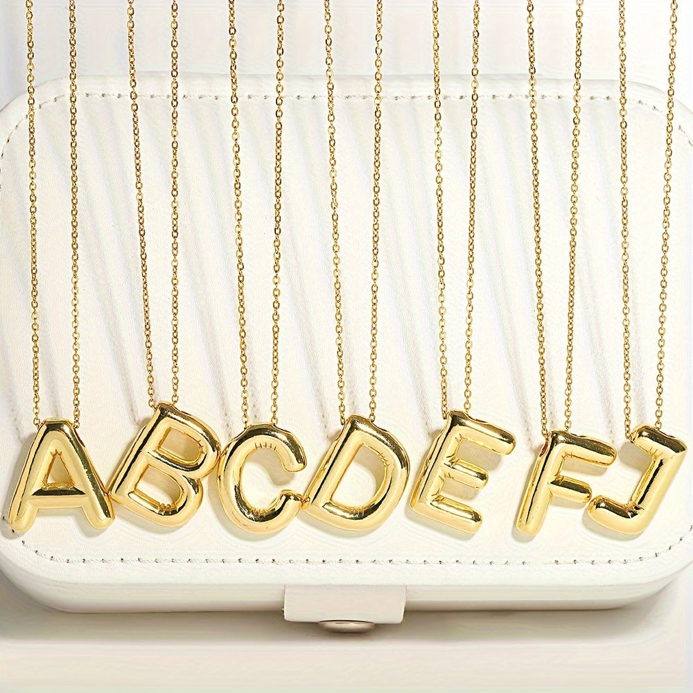 Chic Bubble Letter Necklace - Customizable Initial Pendant with 18K Gold Plated Glam - Delicate & Puffy Alphabet Jewelry for Women & Girls - Perfect Personalized Gift