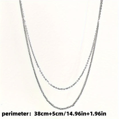 925 Sterling Silver Double Layer Chain Necklace Sparkling Silver Color Chain Simple Necklace