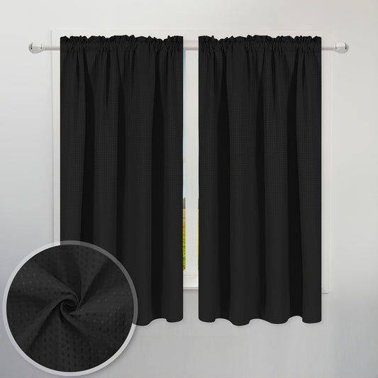 2pc Waffle Weave Half Window Curtains, Small Bathroom Window Curtains, Waterproof Rod Pocket Window Treatment For Cafe Kitchen Bar Home Decor