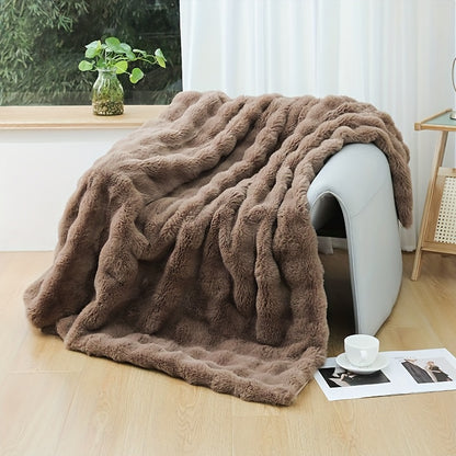 1pc, Tuscany Blanket, High-end Imitation Rabbit Blanket, Bubble Fleece Blanket, Double-sided Thickened Office Nap Blanket, Sofa Throw Blanket, Winter Warm Style, Four Seasons Universal Style