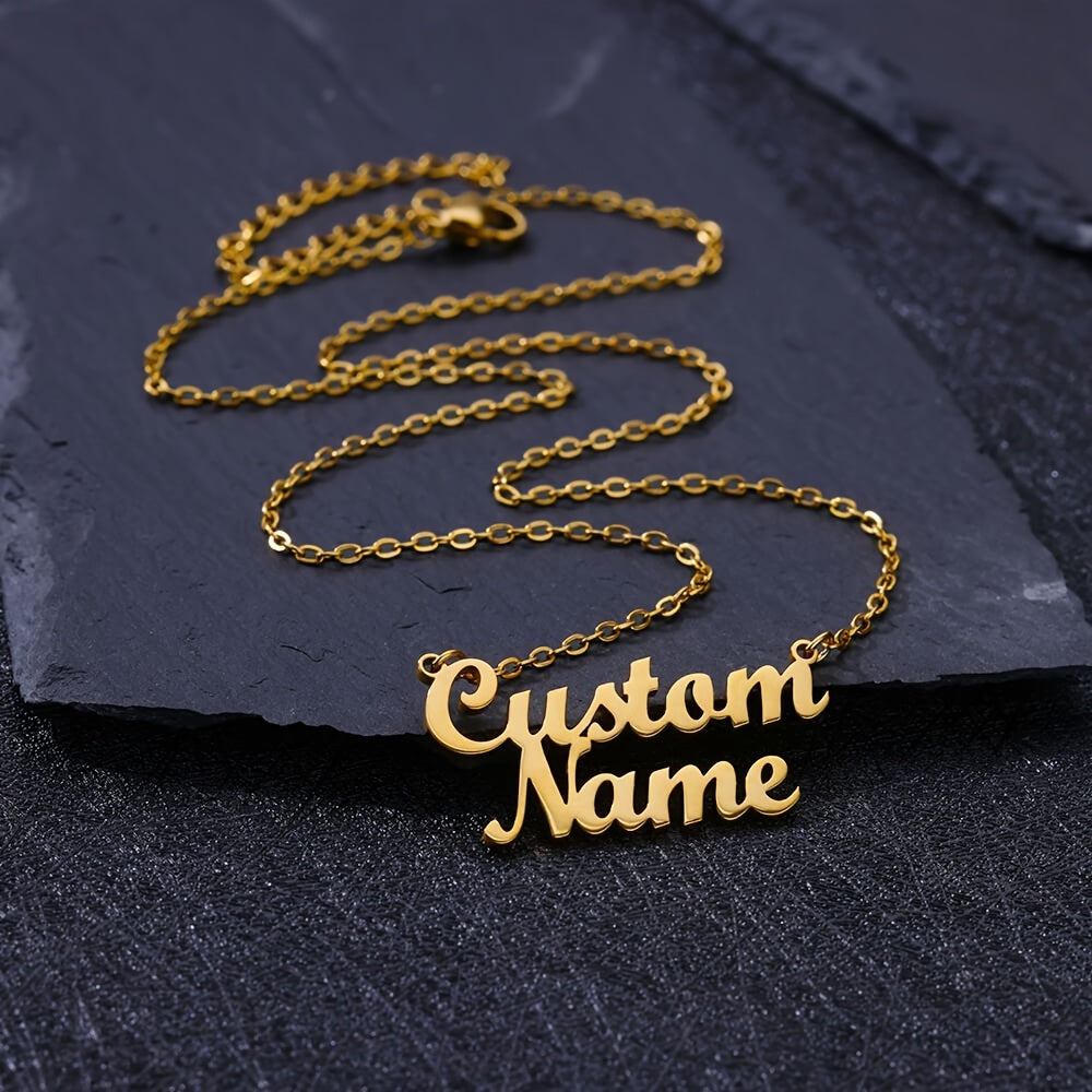 Personalized Hollow Two Names  Necklace, Customized Stainless Steel Double Layer Letter Name Pendant Necklace