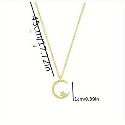 Ramadan Pendant Necklace - Intricately Designed, Delicately Crafted, Understated Elegance, Sophisticated Style, Timeless Beauty, Suitable for Everyday Wear - Celestial-Inspired Star Moon Design, Dazzling Super Sparkle Effect, High-Quality Zircon Stone, Da