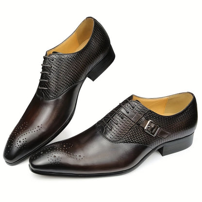 Mens Luxury Brogue Oxford Shoes - Lace-up Front, Superfine Fiber Lining, PU Insole, Rubber Sole, Pointed Toe, Top Layer Cowhide Upper - Perfect for Business Formal, White Tie, Black Tie, Optional Wedding Events in Fall, Spring, Summer, Winter