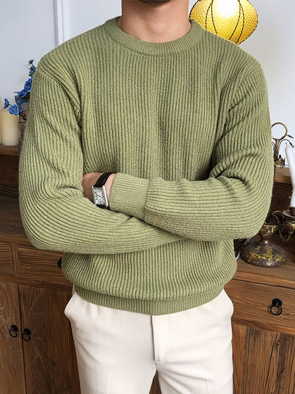 Cozy Crew Neck Sweater - Soft Slightly Stretch Acrylic Knit Fabric, Regular Fit, Solid Color, Machine Washable, Perfect for Fall and Winter - Casual Mens Pullover for Everyday Wear