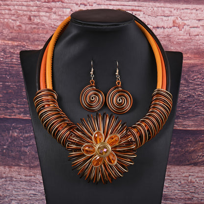 3pc Bold Floral Jewelry Set - Statement Exaggerated Design - Perfect for Parties & Traditional Bridal Wear - Vibrant Colors and Timeless Elegance